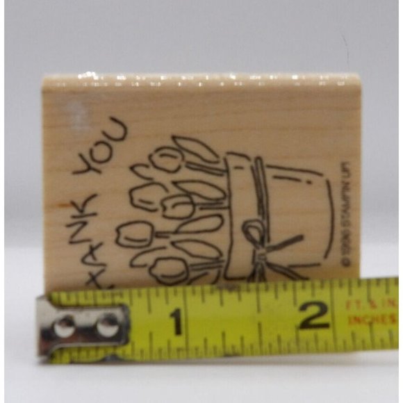 Stamp Wooden Thank You Pot of Tulips Stampin' Up! ©1996 2 1/4" x 2" - Picture 3 of 4